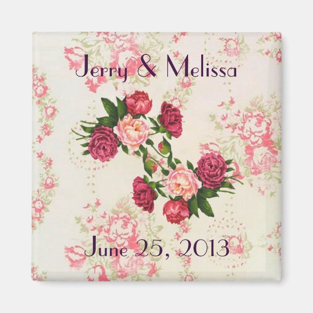 Pink Roses Wedding Favour Magnet (Front)