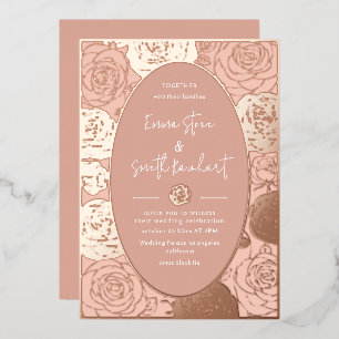 Pink Roses Wedding Foil Invitation