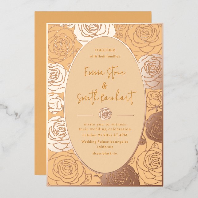  Pink Roses Wedding Foil Invitation (Front/Back)