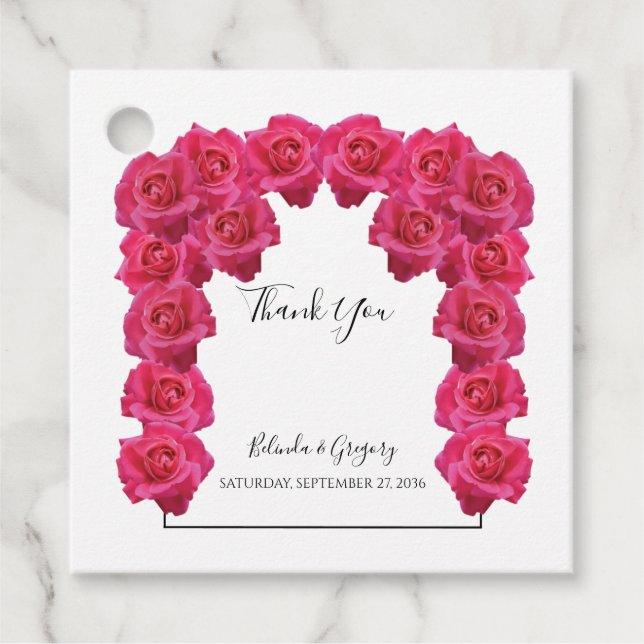 Pink Roses Wedding Gift Favour Tags (Front)