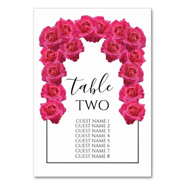 Pink Roses Wedding Guest Names Table Number (Front)