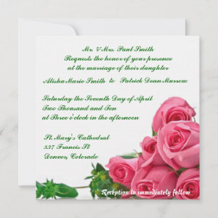 Pink Roses Wedding Invitation announcement