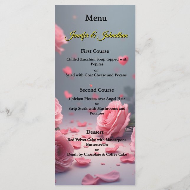 Pink Roses Wedding Love is in Bloom Menu (Front)