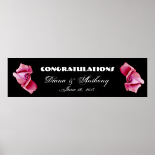 Pink Roses Wedding or Engagement Banner Poster