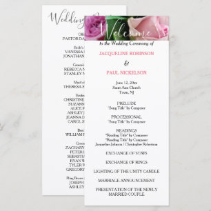 Pink Roses Wedding Program Programme