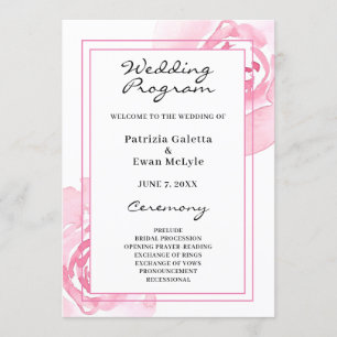 Pink Roses Wedding Program Programme