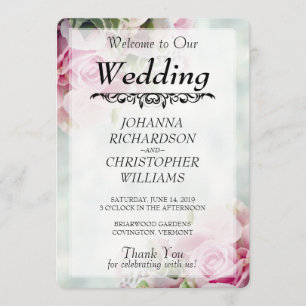 Pink Roses Wedding Program Programme