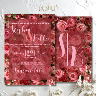 Pink Roses Wedding Summer Floral Elegant Invitation
