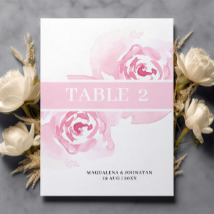 Pink Roses Wedding Table Number Card
