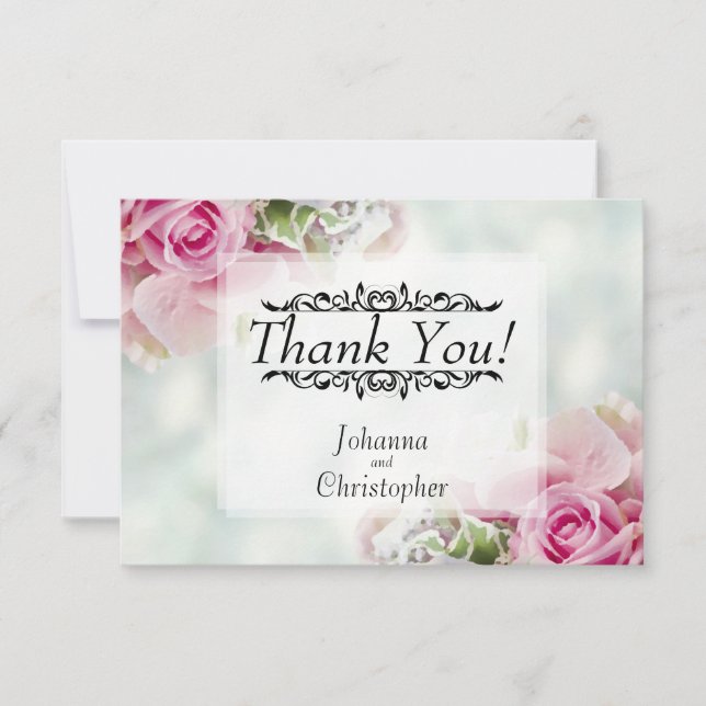 Pink Roses Wedding Thank You Card (Front)