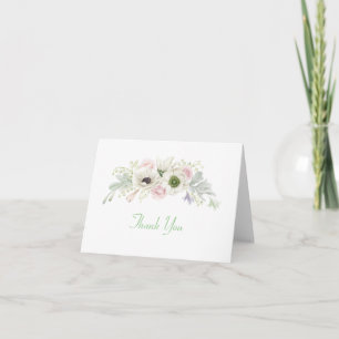 Pink Roses White Anemones Wedding Thank You Card