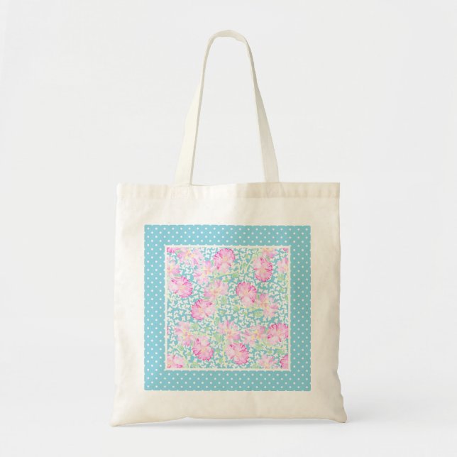 Pink Roses, White Butterflies, Polka Dots Tote Bag (Front)