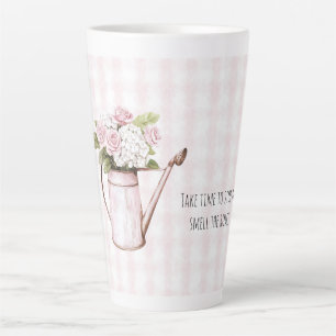 Pink Roses White Floral Watering Can Latte Mug