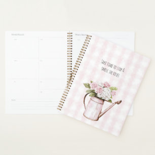 Pink Roses White Floral Watering Can Planner