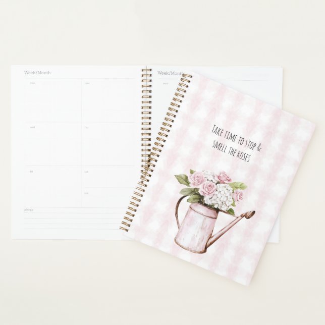 Pink Roses White Floral Watering Can Planner (Display)