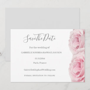 Pink Roses White Grey Floral Save The Date Wedding Invitation