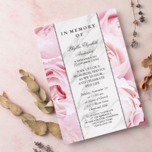 Pink Roses & White Marble Memorial Service Invitation