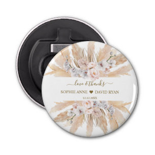 Pink Roses White Orchid Pampas Grass Wedding Bottle Opener