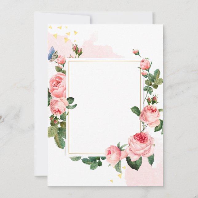 Pink Roses White Rectangle Invitation Card (Front)