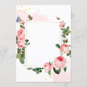 Pink Roses White Rectangle Invitation Card