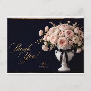 Pink Roses White Vase Postcard   Luxury Thanks