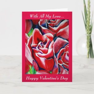 Pink Roses With All My Love Valentine Card