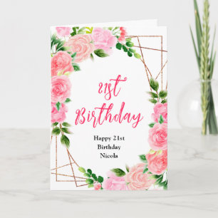 Pink Roses with Foliage Birthday Card