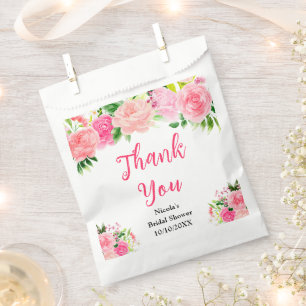 Pink Roses with Foliage Bridal Shower Favour Bags