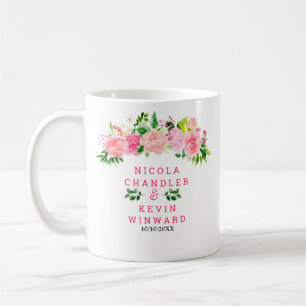 Pink Roses with Foliage Wedding Coffee Mug