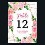 Pink Roses with Foliage Wedding Table Number<br><div class="desc">This fun and whimsical table number sign features watercolor pink roses and foliage on a gold geometric frame. The text combines handwritten script and serif fonts for a stylish and modern look. This is perfect for a spring or summer rustic wedding.</div>