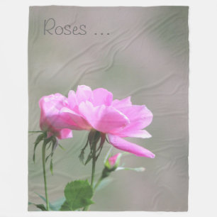 Pink Roses With Light Grey Fleece Blanket