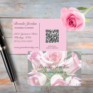 Pink Roses with QR Code  Business Card