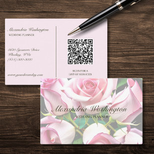 Pink Roses with QR Code Business Card