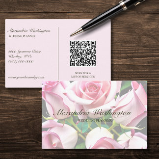 Pink Roses with QR Code Business Card