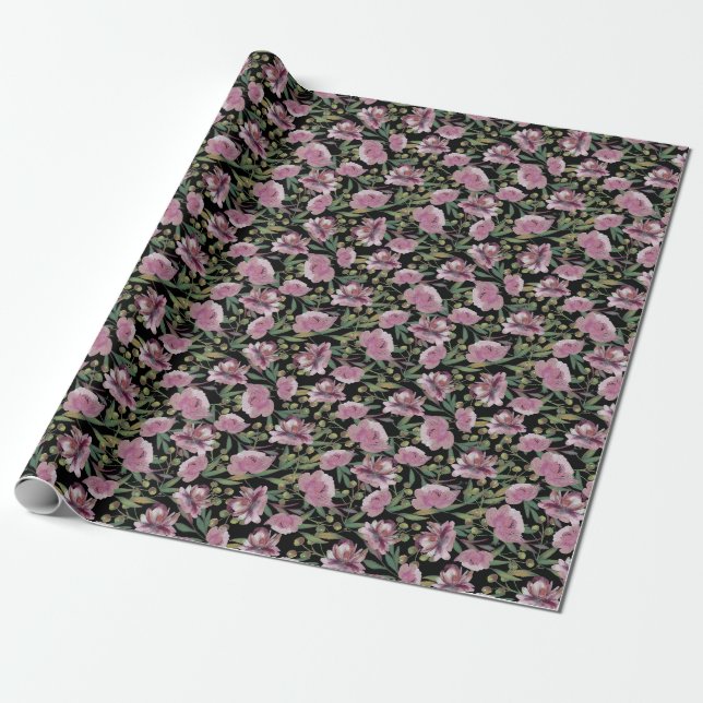 Pink Roses Wrapping Paper (Unrolled)