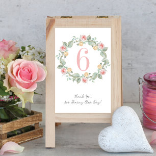 Pink Roses Wreath Wedding Table Number