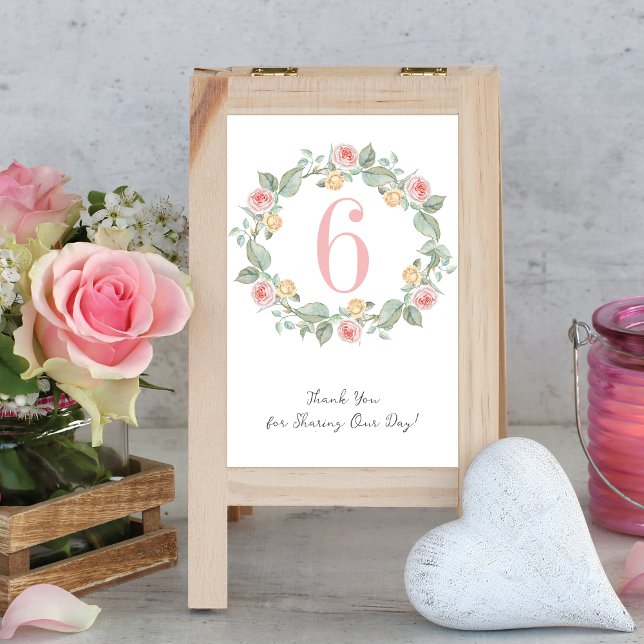 Pink Roses Wreath Wedding Table Number (Creator Uploaded)