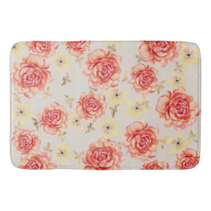 Pink Roses & Yellow Flowers w/ Golden Bees Bath Mat