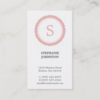 Pink rosette monogram elegant personal calling business card
