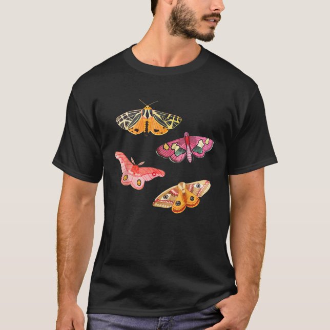 Pink Rosy maple tiger moths Hand drawn butterflies T-Shirt (Front)