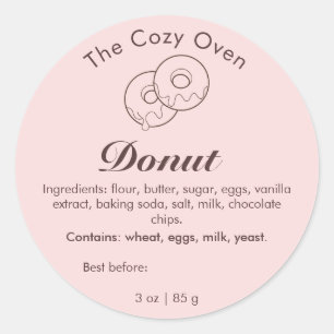 Pink Round Doughnut Bakery Label Sticker
