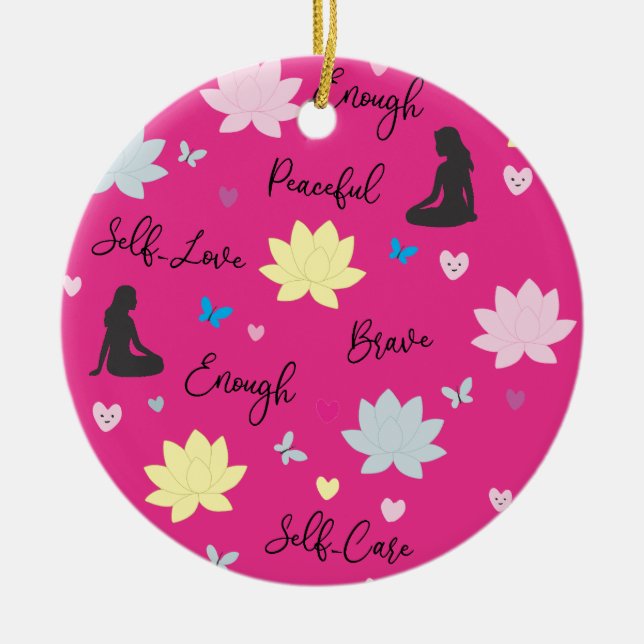 Pink Round Ornament | Inner Strength Floral Design (Front)