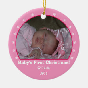 Pink Round Snowflake Christmas Ornament