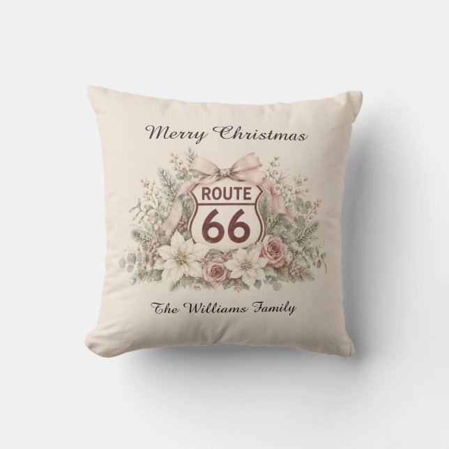 Pink Route 66 Christmas Sofa Keepsake Cushion (Front)