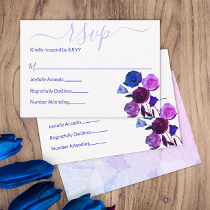 Pink, Royal Blue, Berry Violet Wedding Floral RSVP Advice Card
