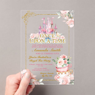 Pink Royal Castle Princess Tea Party 4th Birthday Acrylic Invitations