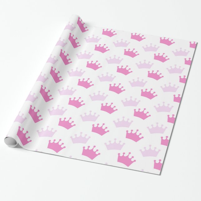 Pink Royal Crowns Fairytale Princess Party Wrapping Paper (Unrolled)