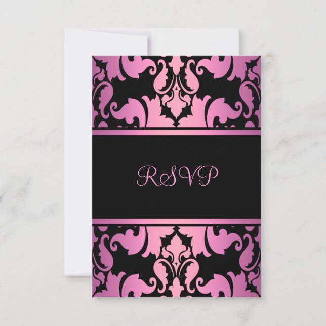 Pink Royal Damask RSVP Card (Front)