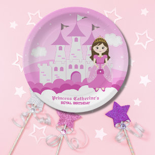 Pink Royal Princess Castle Girl Birthday Paper Plate