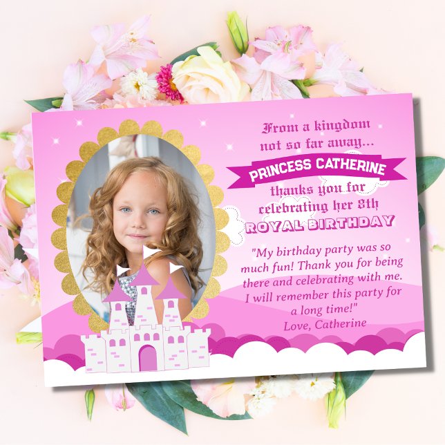 Pink Royal Princess Castle Girl Birthday Thank You Card (Creator Uploaded)